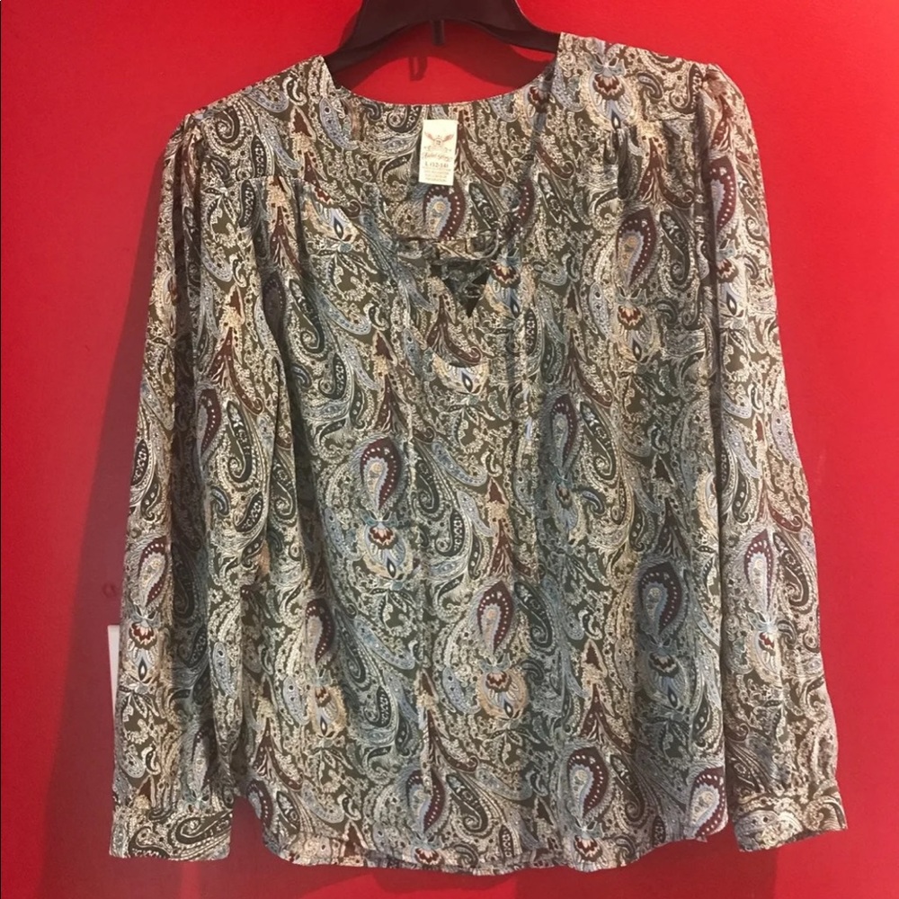 Vintage style light draw string long Blouse Large
